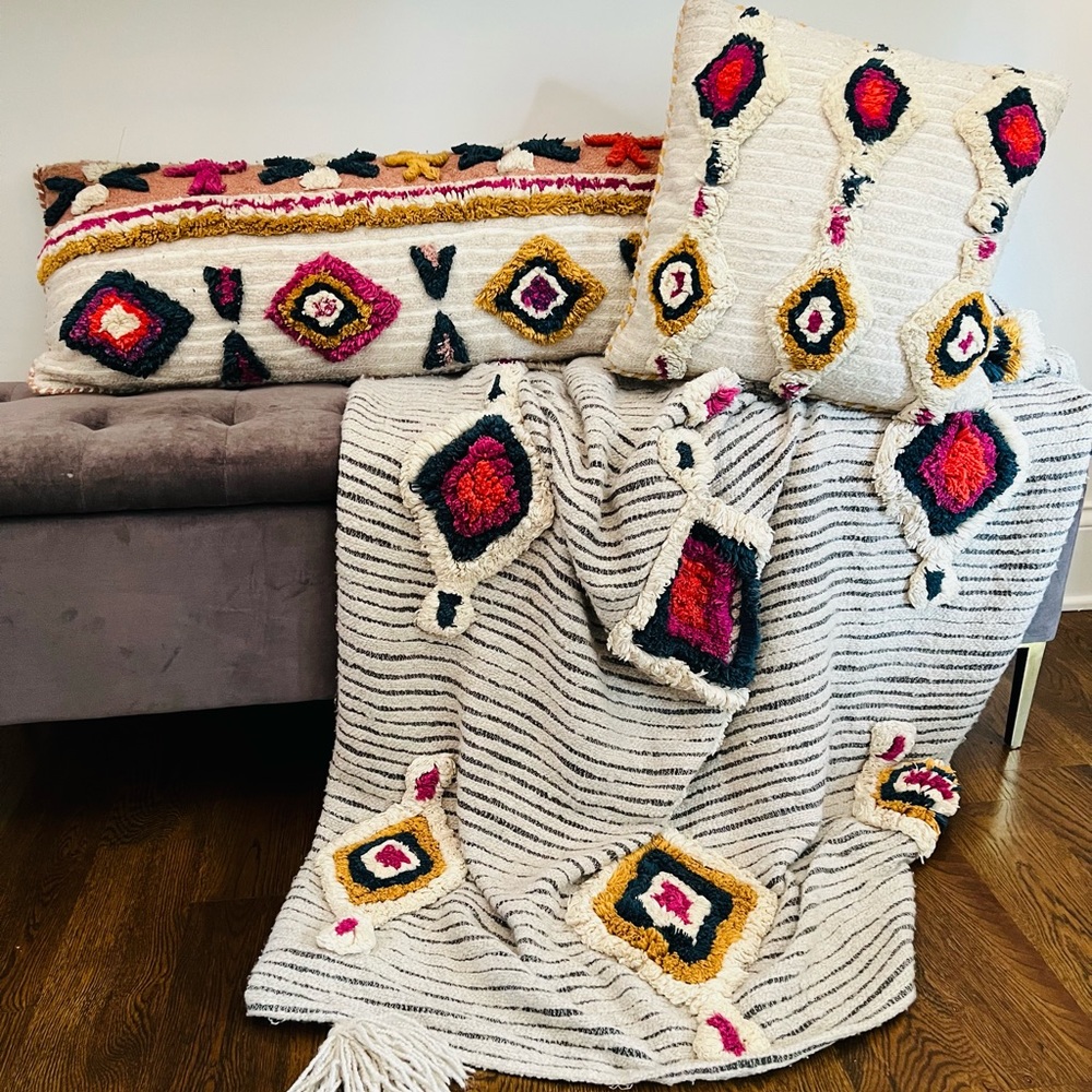 Anthropologie All Roads Ayla Decorative Pillow and Throw Set